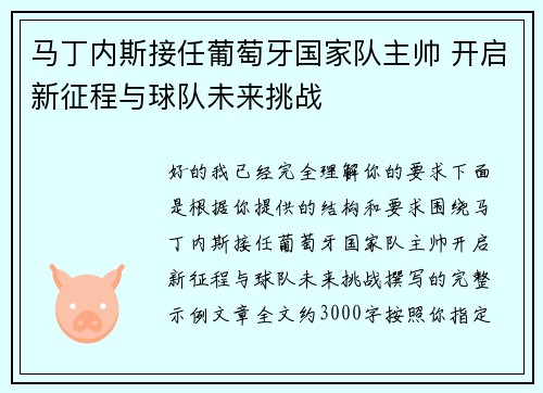 马丁内斯接任葡萄牙国家队主帅 开启新征程与球队未来挑战