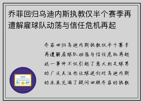 乔菲回归乌迪内斯执教仅半个赛季再遭解雇球队动荡与信任危机再起